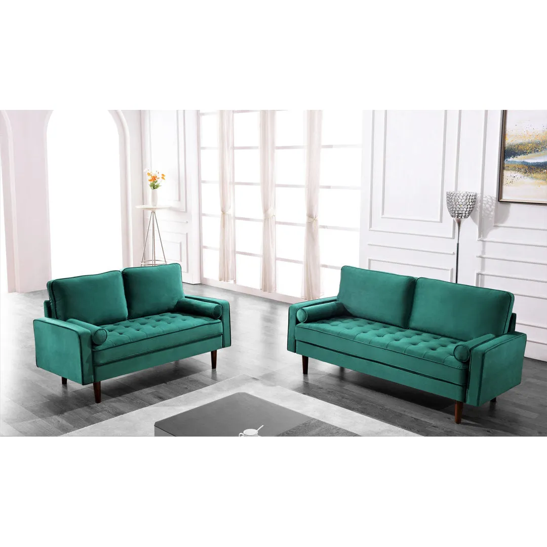 Ashfaq 57.8" Velvet Square Arm Loveseat Wade Logan® Fabric: Polyester Green