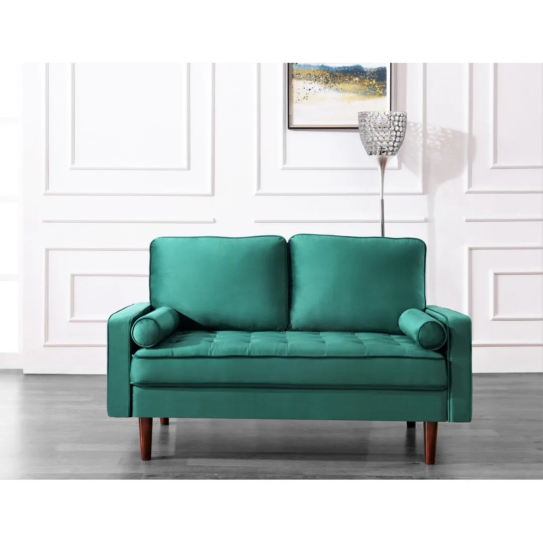 Ashfaq 57.8" Velvet Square Arm Loveseat Wade Logan® Fabric: Polyester Green