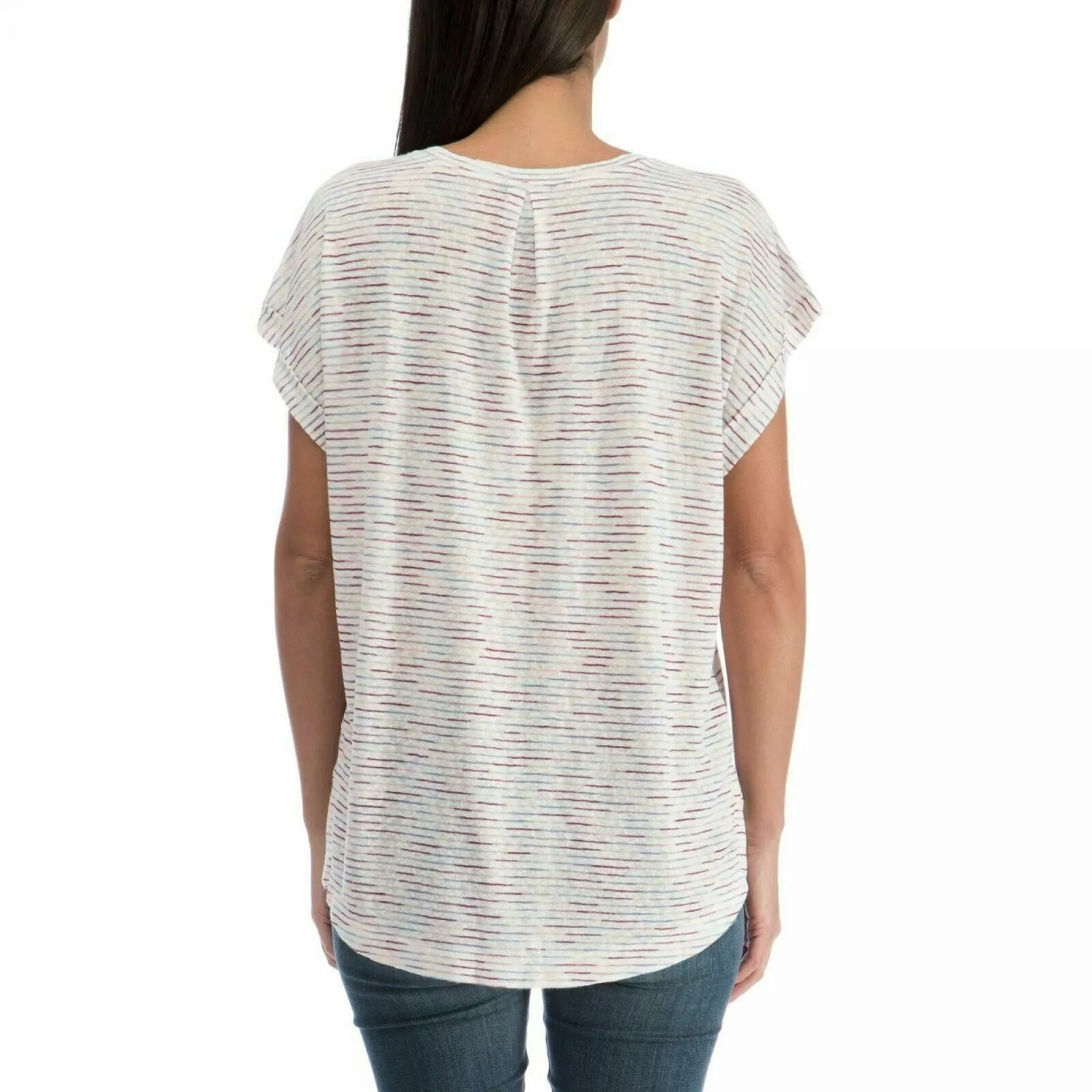 B Collection by Bobeau Women's Roll Cuff Back Pleat V-Neck Slub Knit T-Shirt