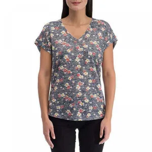 B Collection by Bobeau Women's Roll Cuff Back Pleat V-Neck Slub Knit T-Shirt