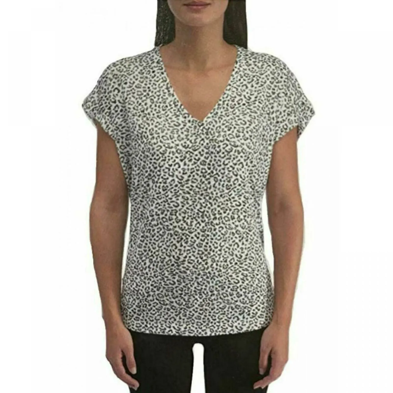 B Collection by Bobeau Women's Roll Cuff Back Pleat V-Neck Slub Knit T-Shirt
