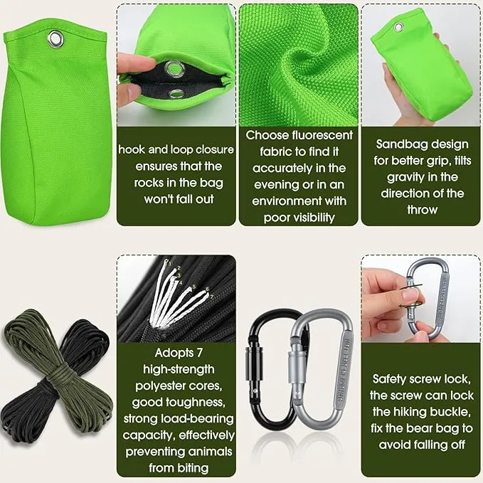 Bear Food Bag Hanging System, Bear Bags for Food Backpacking, Ultralight Bear Proof Food Storage Canister Bag, 10L Waterproof Camping Bear Food Bag Pulley System with Paracord, Carabiner, Throw Bag