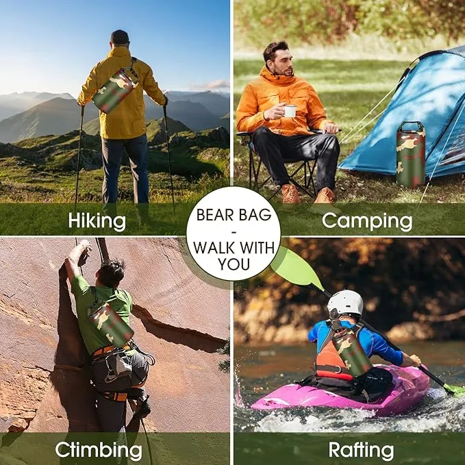 Bear Food Bag Hanging System, Bear Bags for Food Backpacking, Ultralight Bear Proof Food Storage Canister Bag, 10L Waterproof Camping Bear Food Bag Pulley System with Paracord, Carabiner, Throw Bag
