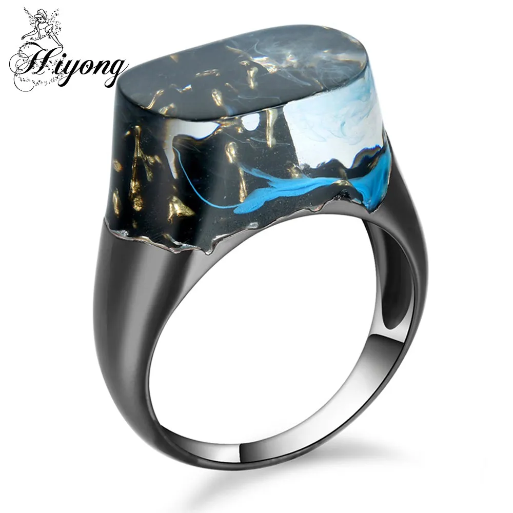 Beautiful mountain view Blue smoke Eco Resin Ring Black Gun Color High Quality Polished