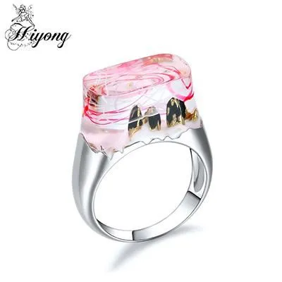 Beautiful mountain view Blue smoke Eco Resin Ring Black Gun Color High Quality Polished