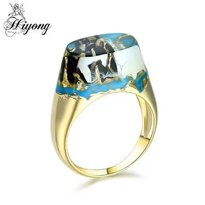 Beautiful mountain view Blue smoke Eco Resin Ring Black Gun Color High Quality Polished