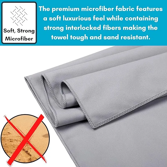 BIRDROCK HOME Multi-Purpose Microfiber Towel for The Beach, Travel, Pets or Camping - Large 31 x 63” - Grey - Quick-Dry - Absorbent Lightweight Compact - Mesh Bag - Kids Hiking Outdoor