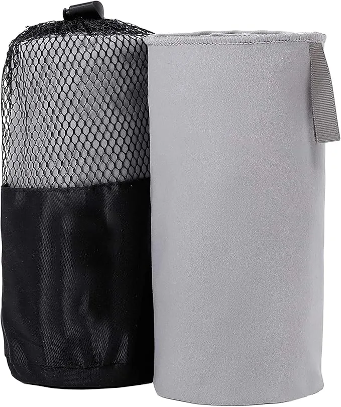 BIRDROCK HOME Multi-Purpose Microfiber Towel for The Beach, Travel, Pets or Camping - Large 31 x 63” - Grey - Quick-Dry - Absorbent Lightweight Compact - Mesh Bag - Kids Hiking Outdoor