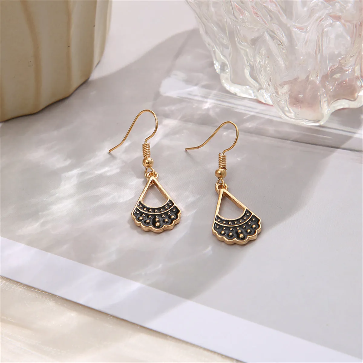 Black Enamel & 18K Gold-Plated Dress Drop Earrings