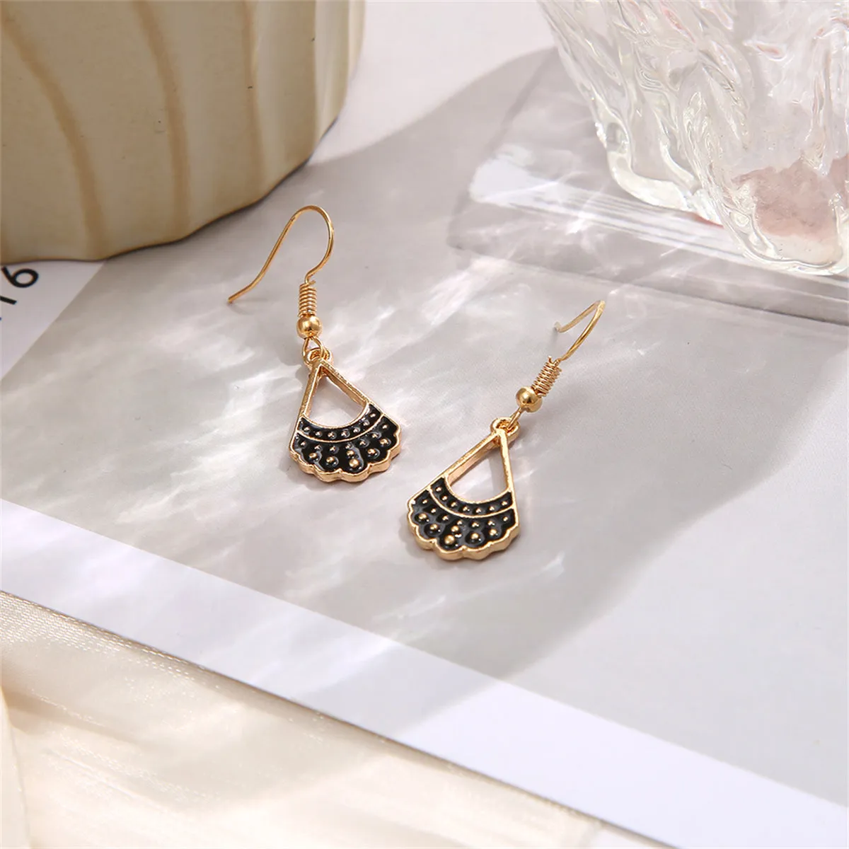 Black Enamel & 18K Gold-Plated Dress Drop Earrings