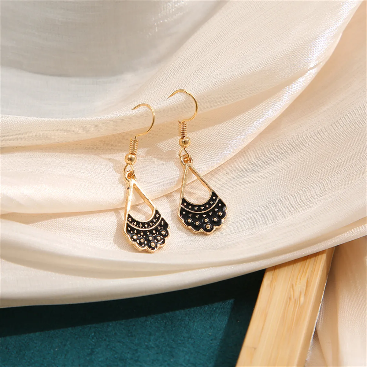 Black Enamel & 18K Gold-Plated Dress Drop Earrings