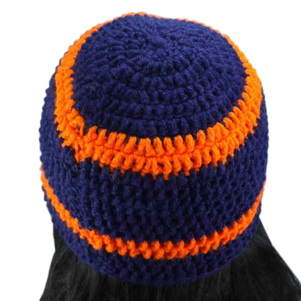 Blue and Orange Crochet Beanie Hat Medium/Large - JMCH03