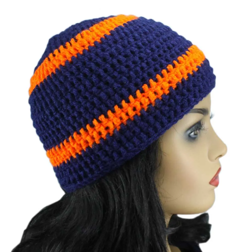 Blue and Orange Crochet Beanie Hat Medium/Large - JMCH03