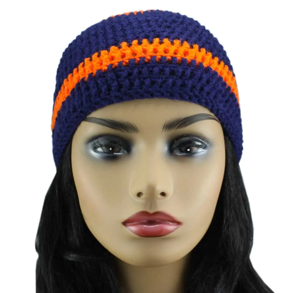 Blue and Orange Crochet Beanie Hat Medium/Large - JMCH03