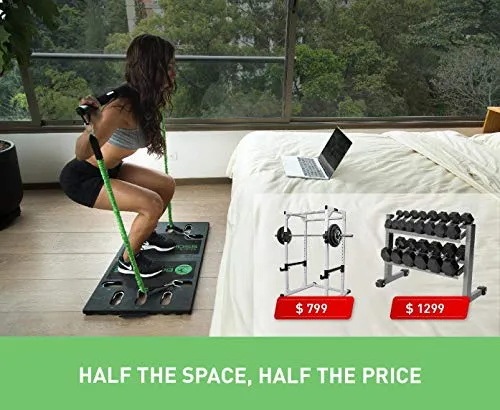 BodyBoss Home Gym 2.0 - Full Portable Gym Home Workout Package   1 Set of Resistance Bands - Collapsible Resistance Bar, Handles - Full Body Workouts for Home, Travel or Outside - Black
