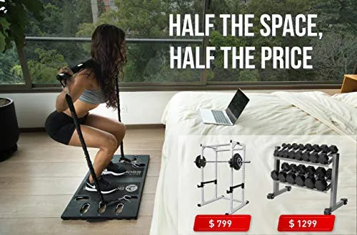 BodyBoss Home Gym 2.0 - Full Portable Gym Home Workout Package   1 Set of Resistance Bands - Collapsible Resistance Bar, Handles - Full Body Workouts for Home, Travel or Outside - Black