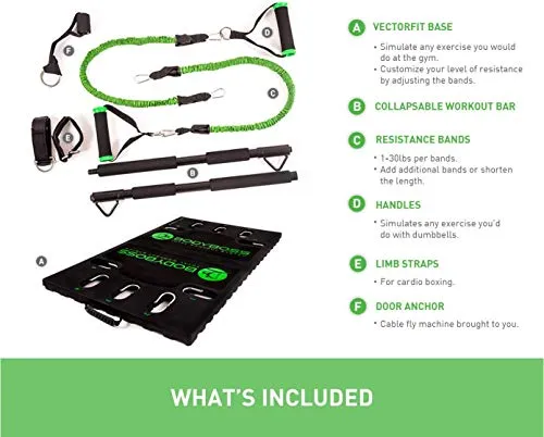 BodyBoss Home Gym 2.0 - Full Portable Gym Home Workout Package   1 Set of Resistance Bands - Collapsible Resistance Bar, Handles - Full Body Workouts for Home, Travel or Outside - Black