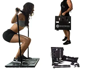BodyBoss Home Gym 2.0 - Full Portable Gym Home Workout Package   1 Set of Resistance Bands - Collapsible Resistance Bar, Handles - Full Body Workouts for Home, Travel or Outside - Black