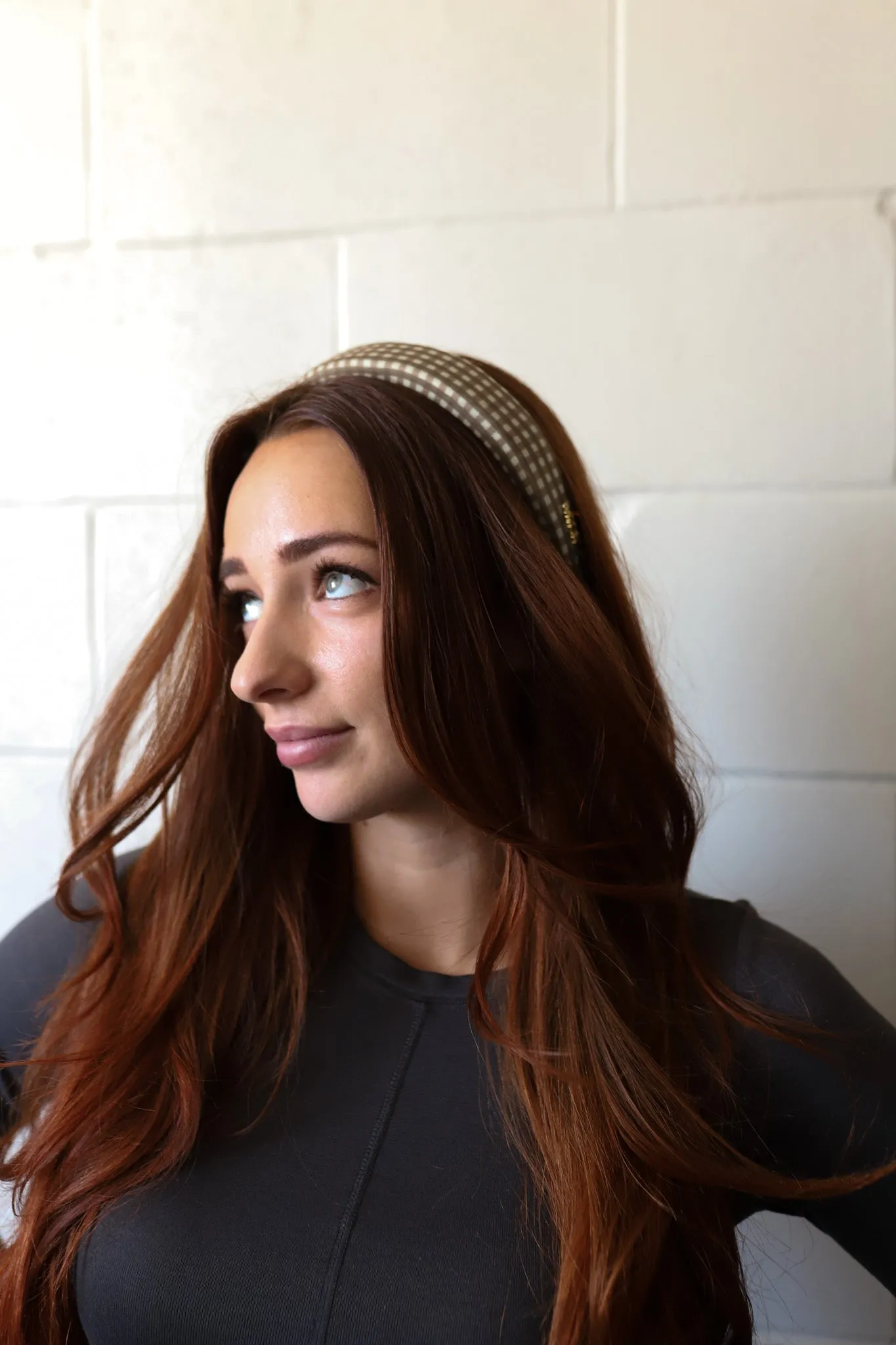 BROWN PLAID PADDED HEADBAND