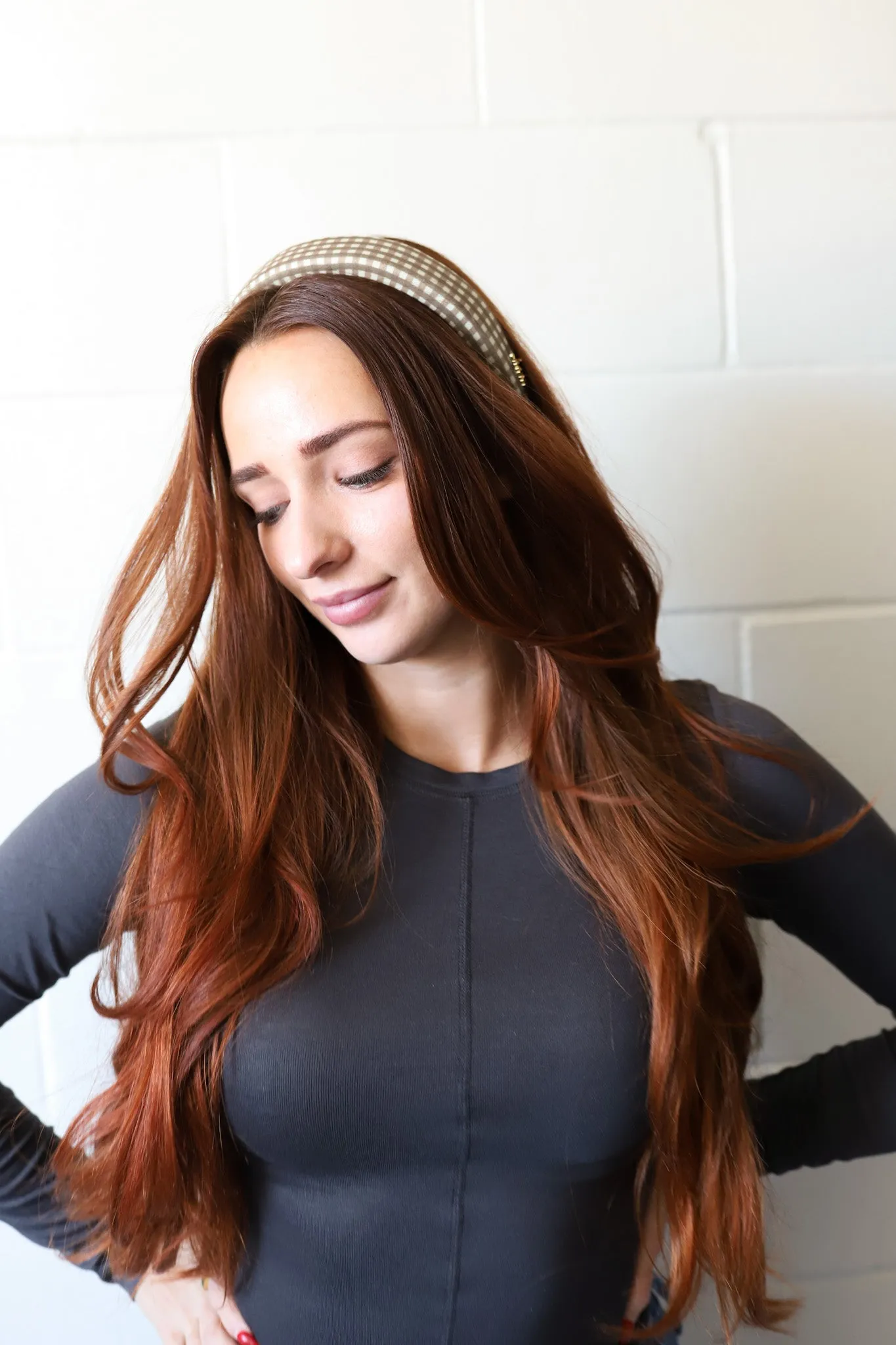 BROWN PLAID PADDED HEADBAND