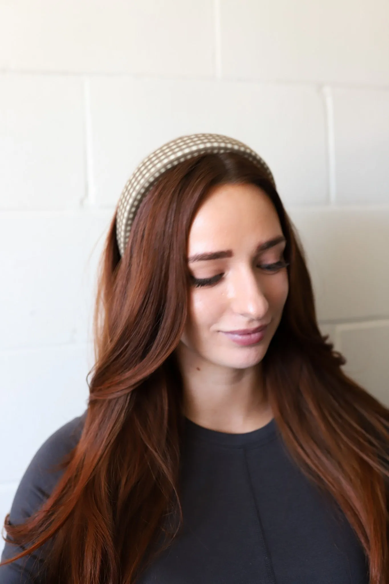 BROWN PLAID PADDED HEADBAND