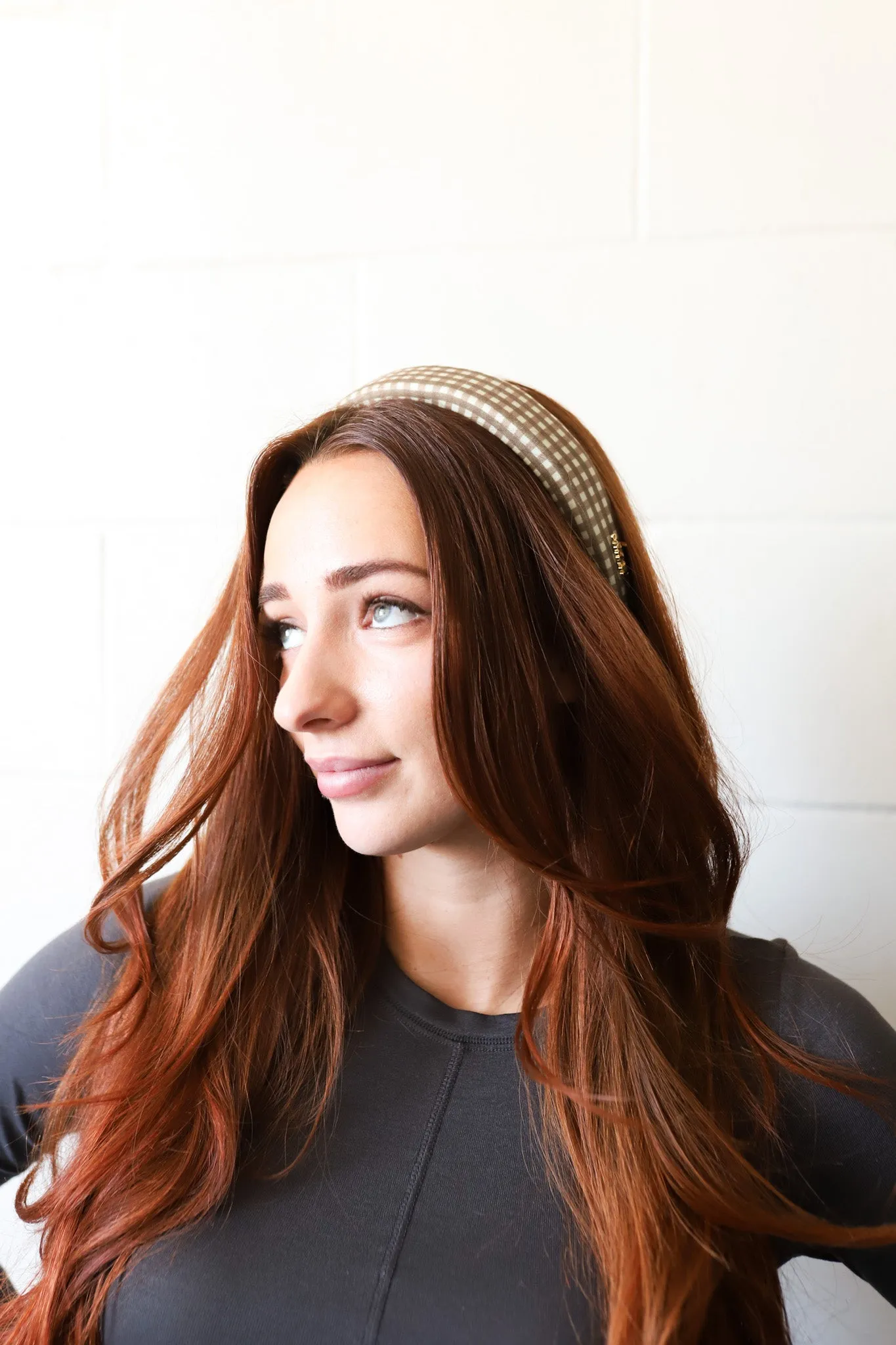 BROWN PLAID PADDED HEADBAND