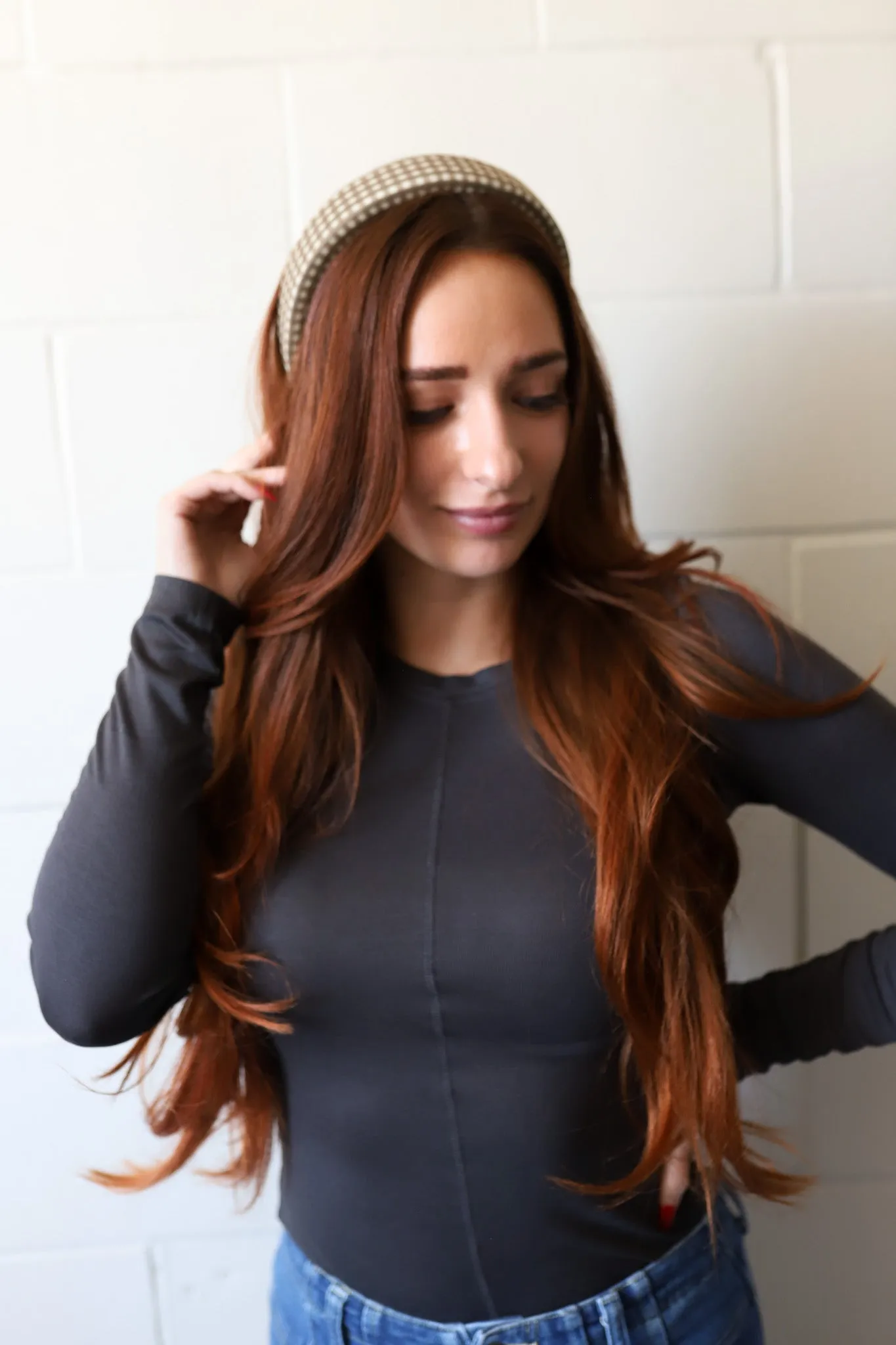 BROWN PLAID PADDED HEADBAND