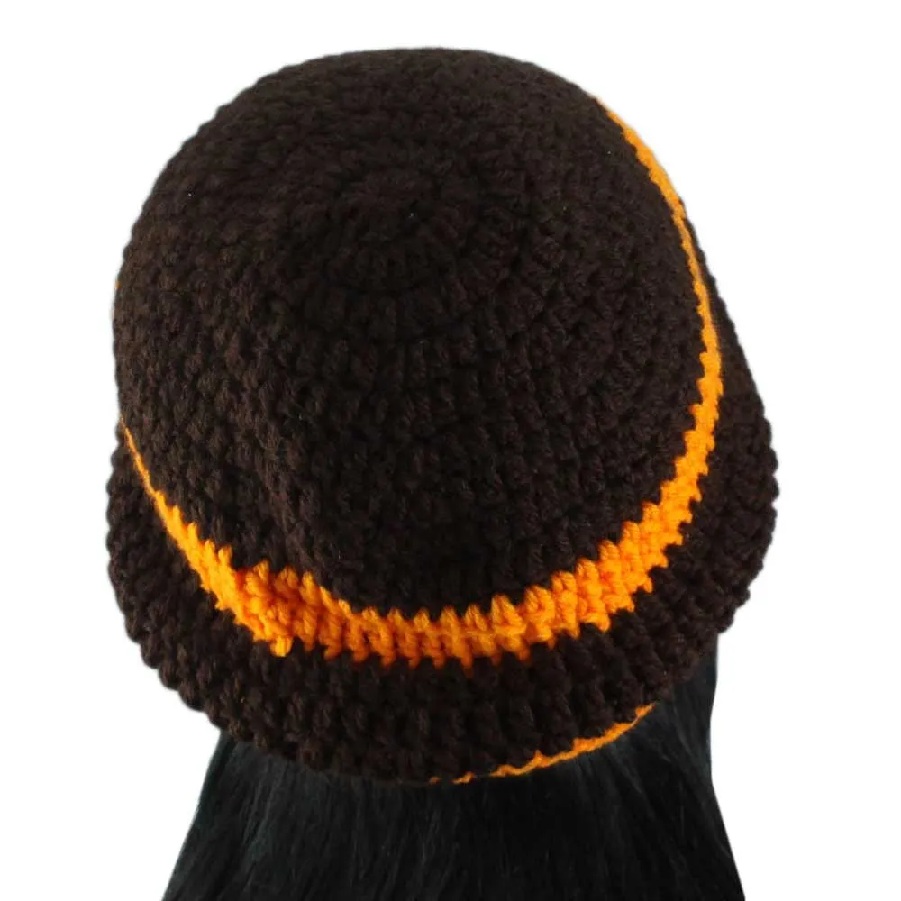 Brown with Orange Stripe Crochet Beanie Hat Medium/Large - STXH24ML