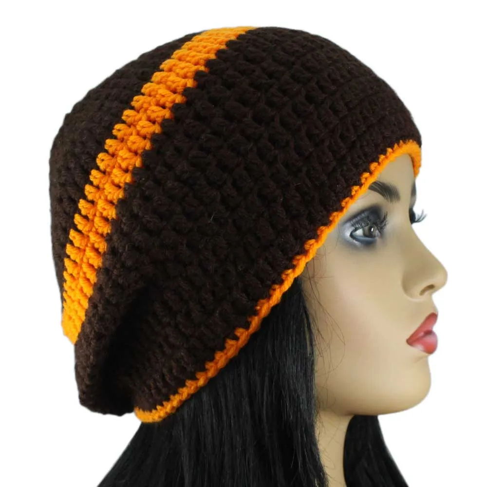 Brown with Orange Stripe Crochet Beanie Hat Medium/Large - STXH24ML