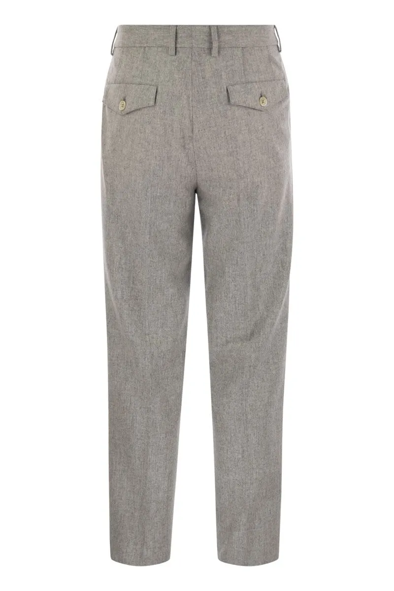 BRUNELLO CUCINELLI Leisure Fit Wool Flannel Trousers with Double Darts
