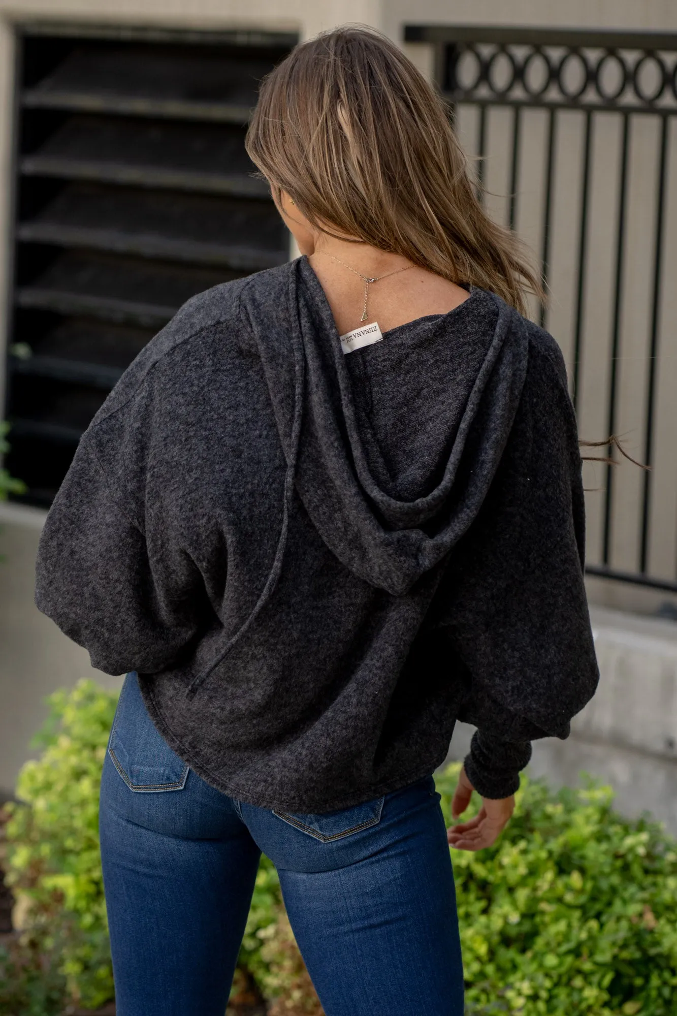 Brushed Hacci Drop Shoulder Cropped Hoodie