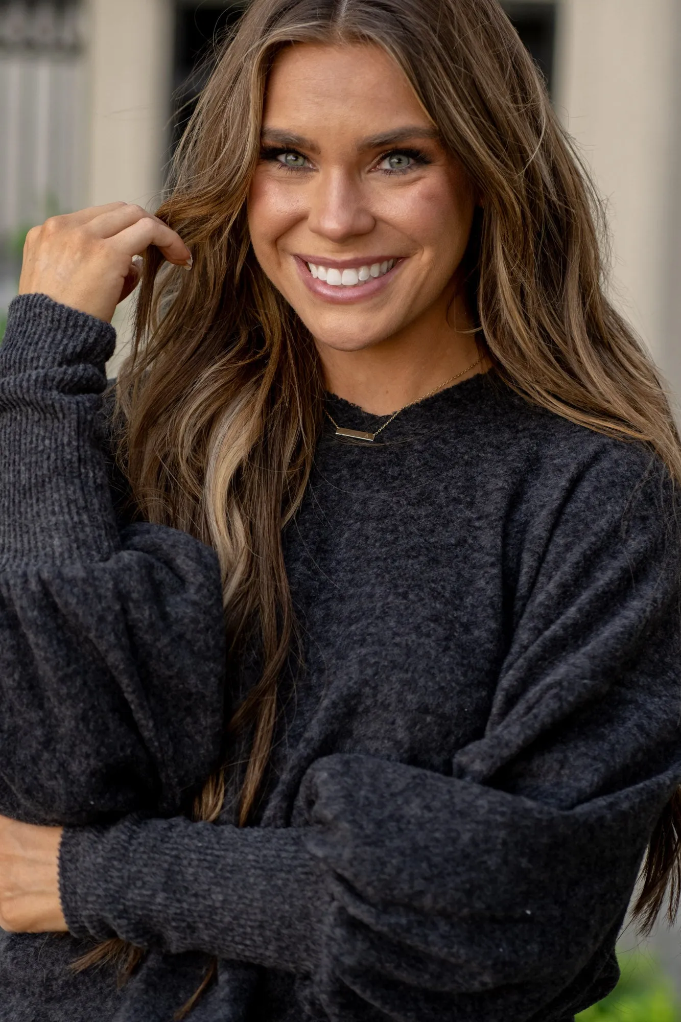 Brushed Hacci Drop Shoulder Cropped Hoodie