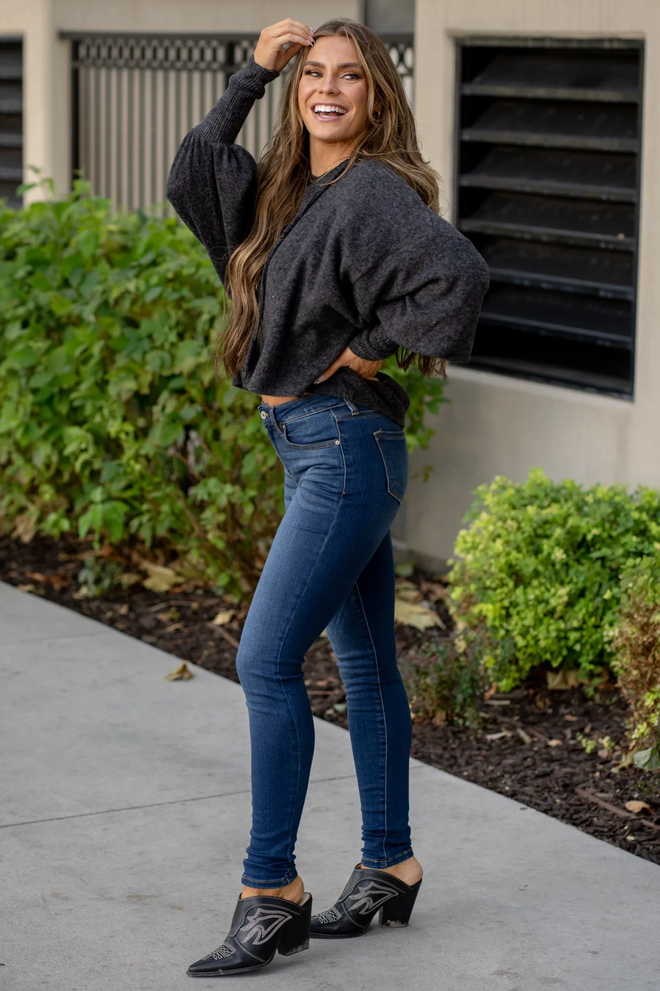 Brushed Hacci Drop Shoulder Cropped Hoodie
