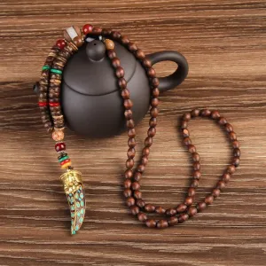 Buddhist Natural Stone With Wood Beads Pendant