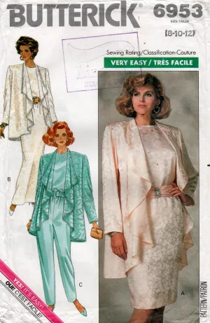 Butterick 6953 Womens Draped Jacket Top Pants & Skirt 1980s Vintage Sewing Pattern Size 8 - 12