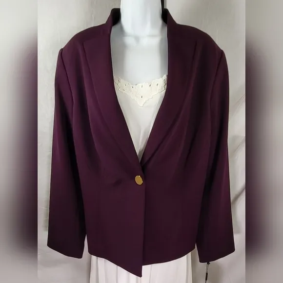 CALVIN KLEIN Collection Purple One Button Scuba Jacket - Plus Size 20W