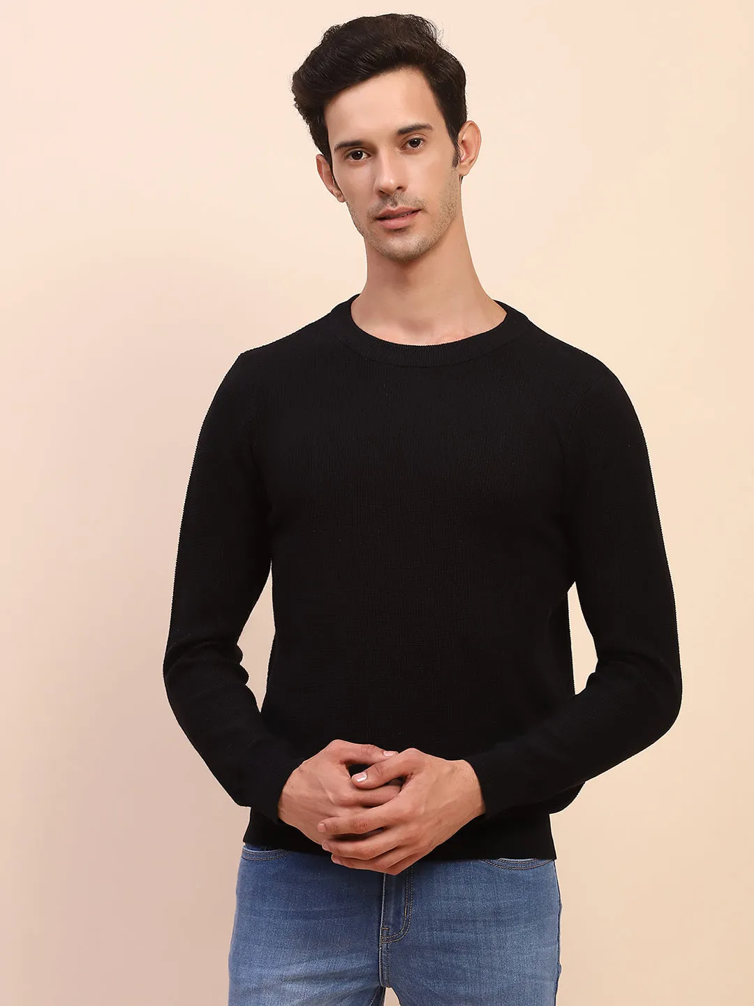 Camla Barcelona Crew Neck Solid Black Sweater