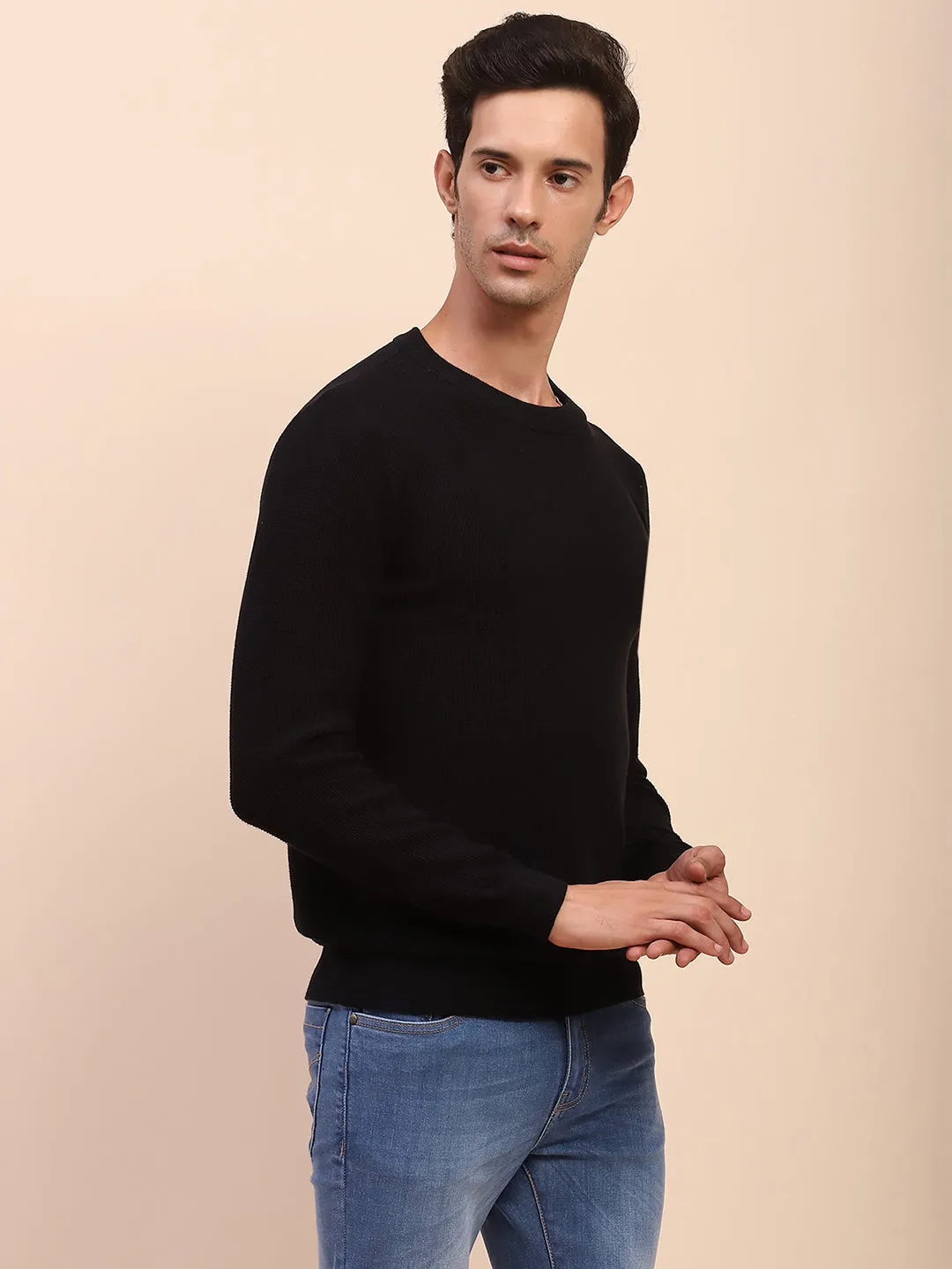 Camla Barcelona Crew Neck Solid Black Sweater