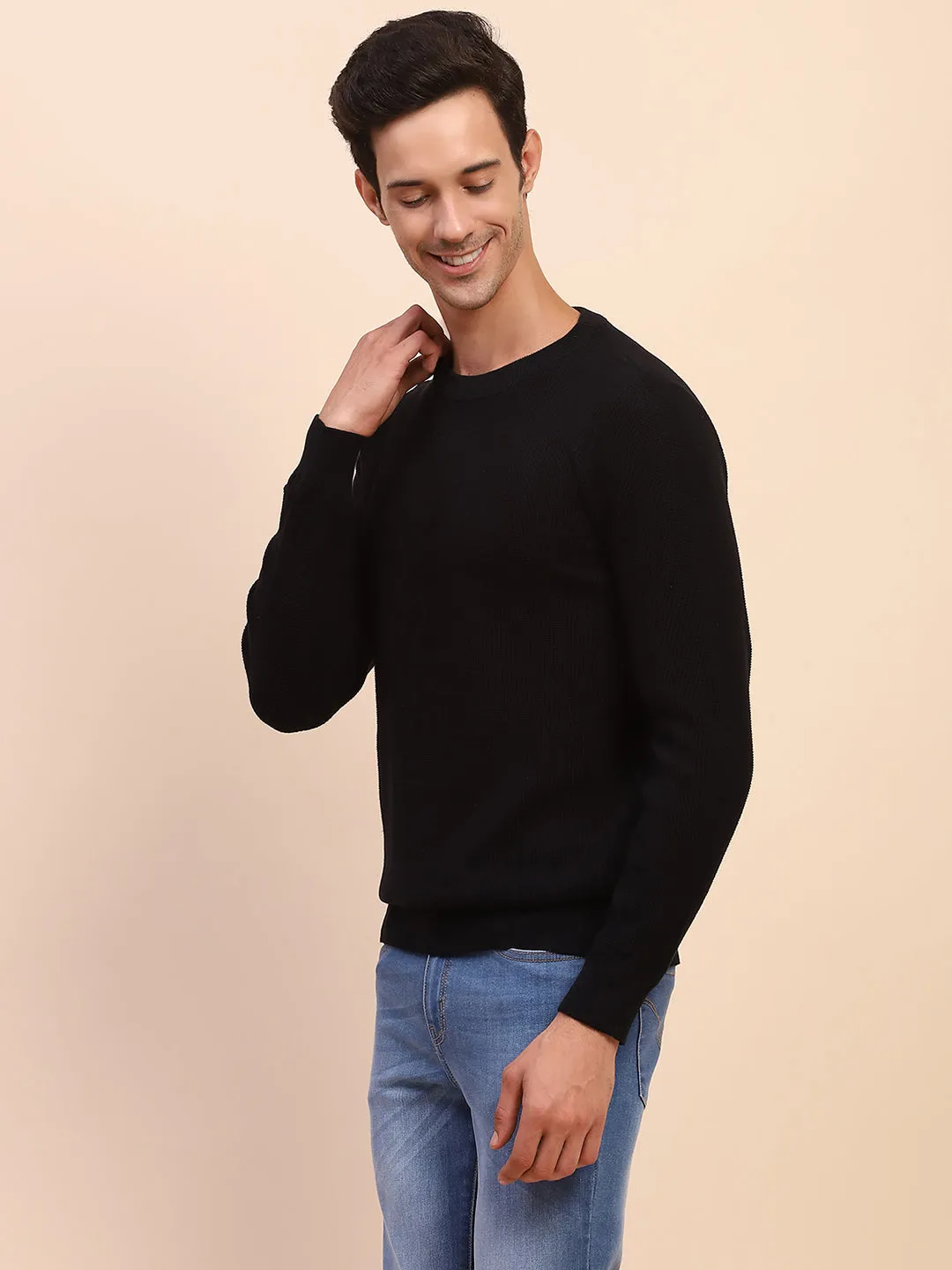 Camla Barcelona Crew Neck Solid Black Sweater