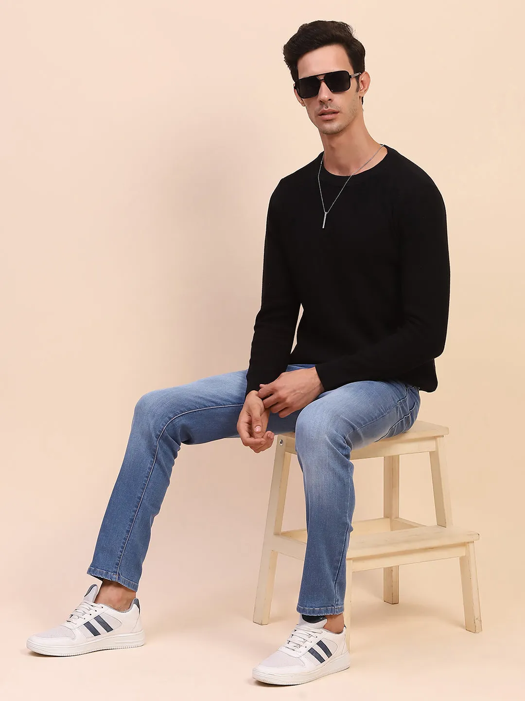 Camla Barcelona Crew Neck Solid Black Sweater