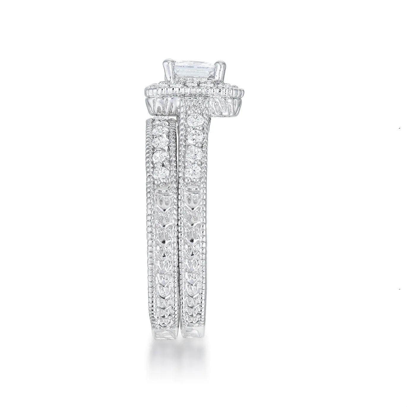 Chiara Vintage Princess Halo Engagement Ring Set | 3ct