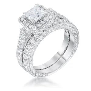 Chiara Vintage Princess Halo Engagement Ring Set | 3ct