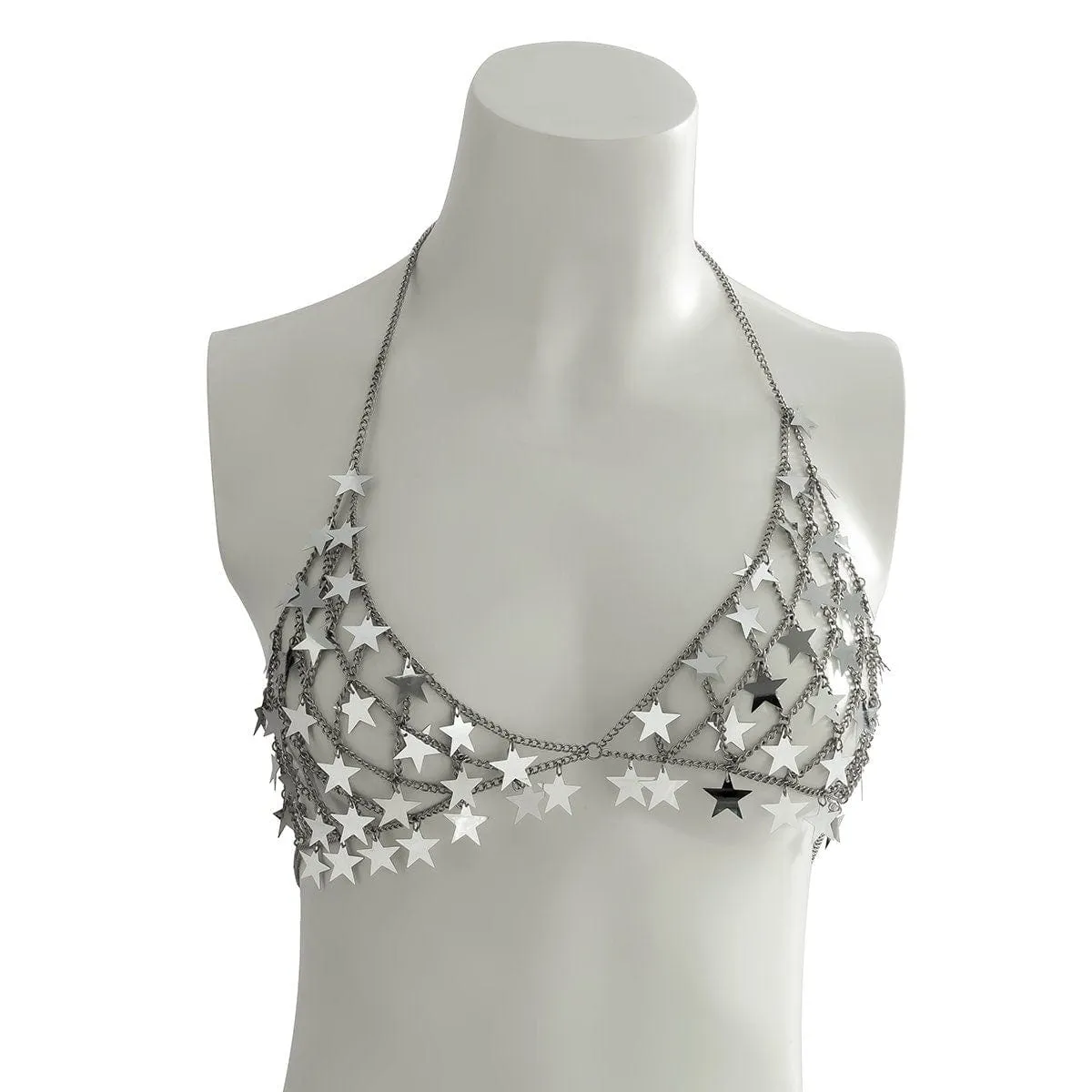 Chic Hollowed-Out Backless Star Sequins Chain Bra