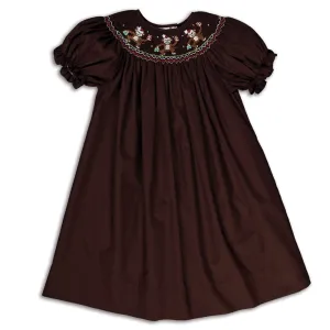 Christmas Monkeys Dark Brown Smocked Bishop