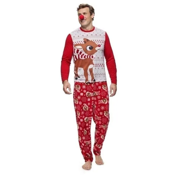 Christmas Red Family Children Adult Clothes Cartoon Elk Print Parent-child Suit