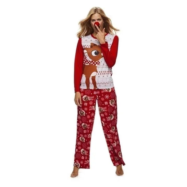 Christmas Red Family Children Adult Clothes Cartoon Elk Print Parent-child Suit