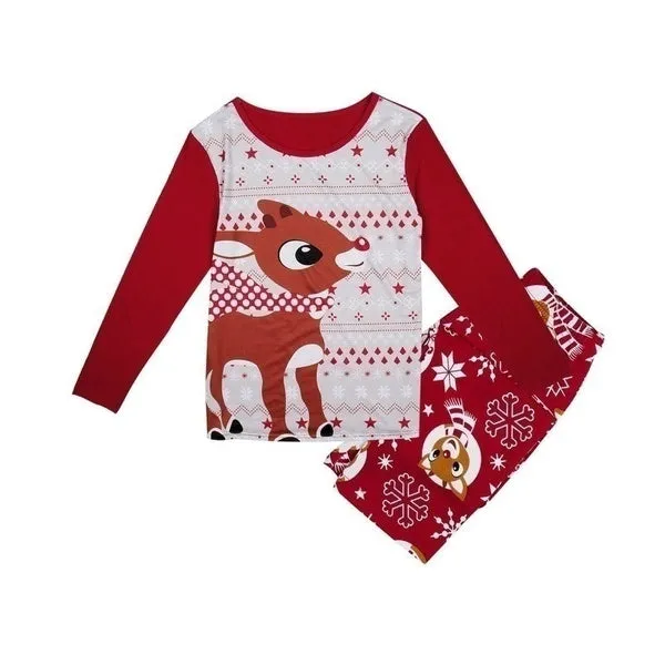 Christmas Red Family Children Adult Clothes Cartoon Elk Print Parent-child Suit