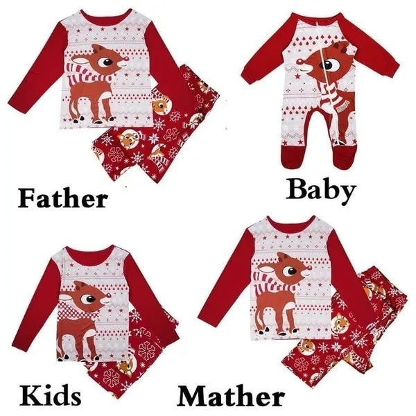 Christmas Red Family Children Adult Clothes Cartoon Elk Print Parent-child Suit