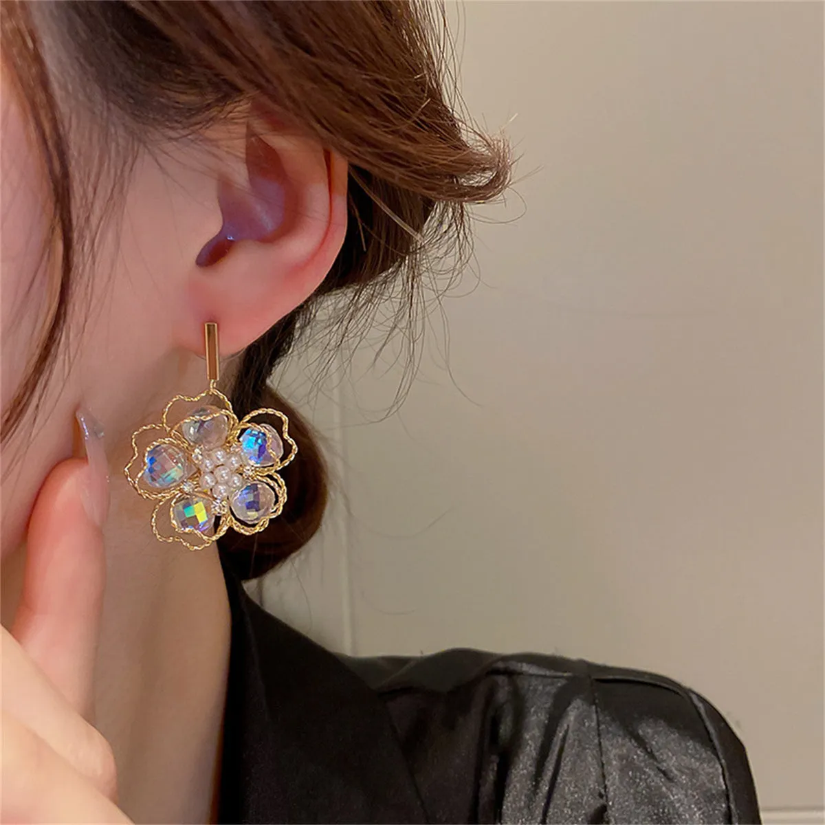 Colored Crystal & Pearl 18K Gold-Plated Floral Drop Earrings