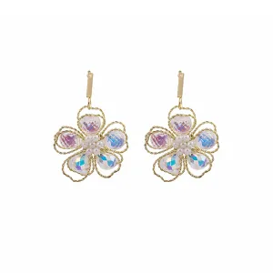 Colored Crystal & Pearl 18K Gold-Plated Floral Drop Earrings
